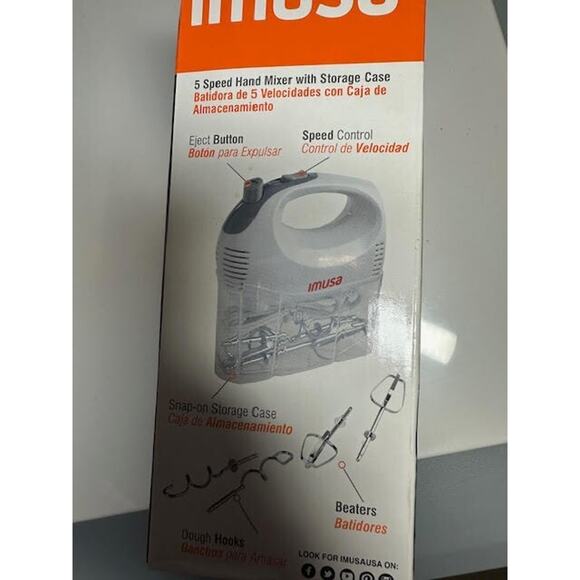 NIB IMUSA 5-Speed Handheld Mixer w/ Storage Case White Kitchen Hand Blender - Picture 5 of 5